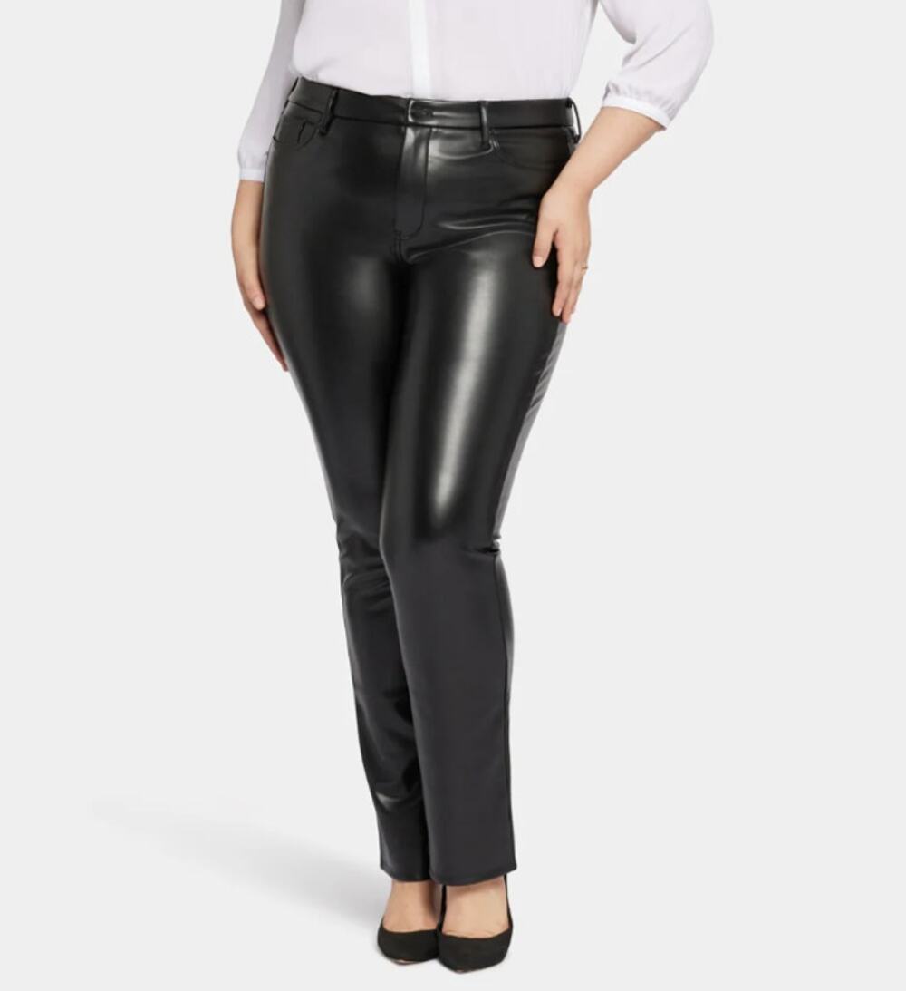 NYDJ NEW Black Sculpt-HER Stretchy Faux Leather 'Marilyn' Straight Pants 18 Plus